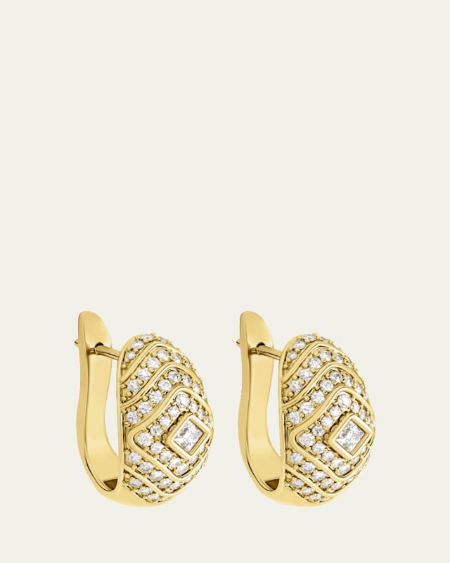 18K Yellow Gold Veni Diamant Pave Medium Hoop Earrings with White Diamonds